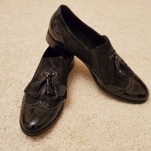 Luca Grossi Womens Black Suede and Patent Leather Loafers Size 37